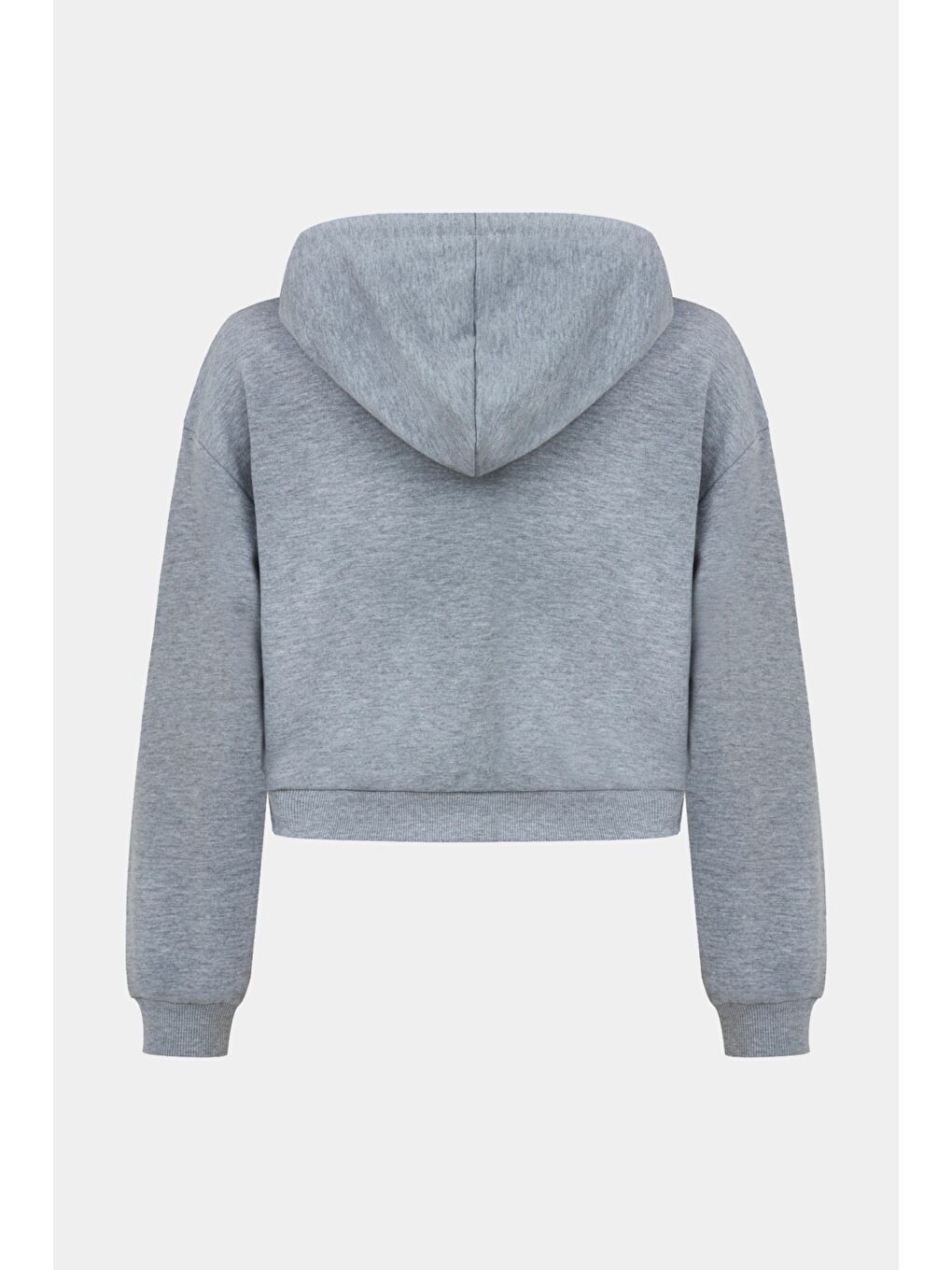 Gri Kadın 100 Pamuk Kapüşonlu Fermuarlı Sweatshirt-1