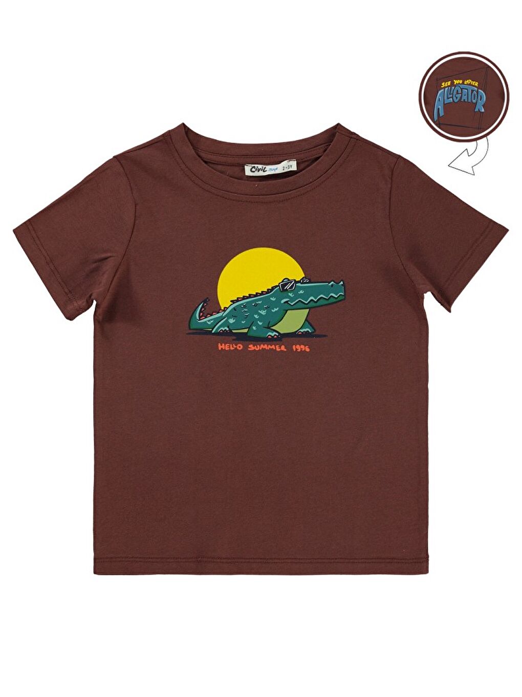 Boys Timsah Baskılı 2-5 Yaş Tişört - Kahverengi 2-3 Yaş-1