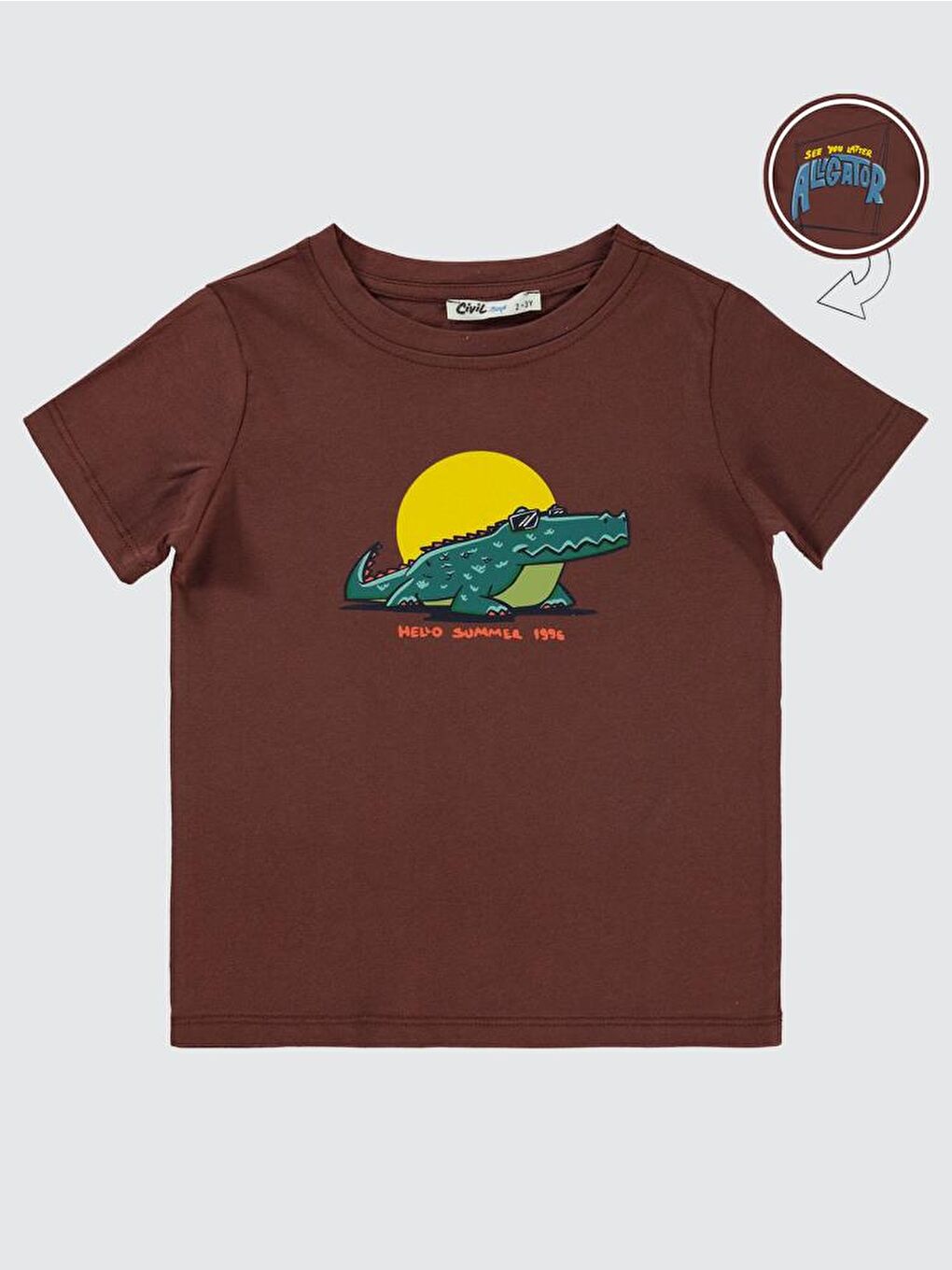 Boys Timsah Baskılı 2-5 Yaş Tişört - Kahverengi 2-3 Yaş-2