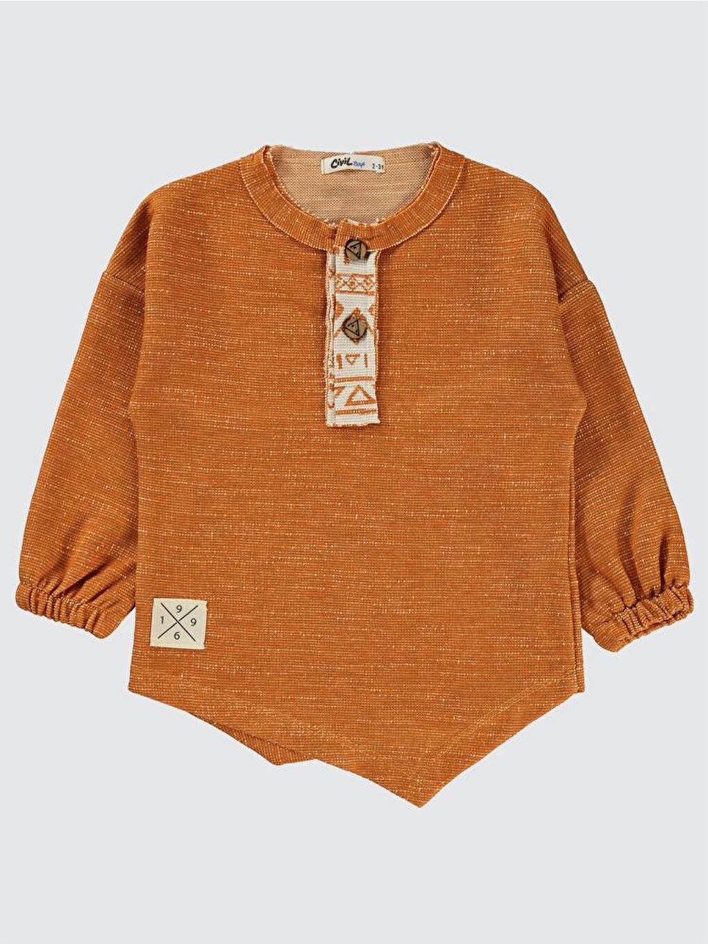 Boys Sahte Patlı Kolu Lastikli 2-5 Yaş Sweatshirt - Turuncu5-6 Yaş-1