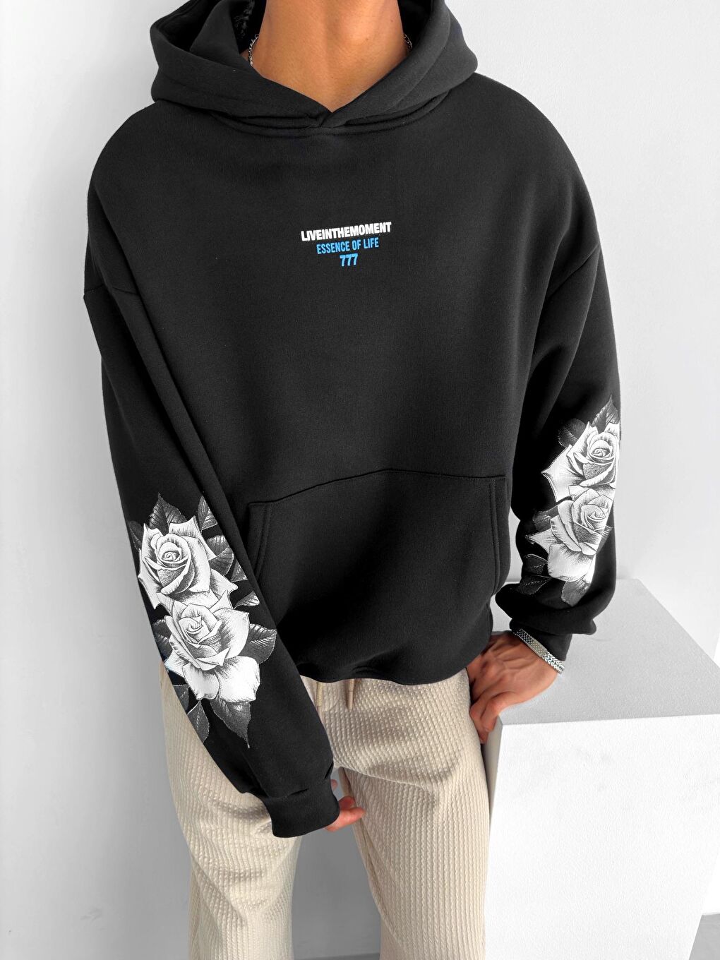 ablukaonline Siyah Erkek Oversize 777 Baskılı Sweatshirt Siyah