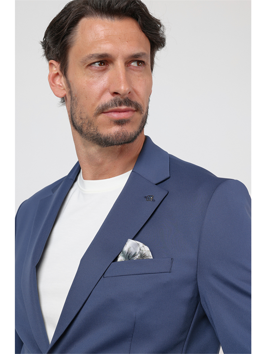 Lacivert Kendinden Desenli Mono Yaka 6 Drop Slim Fit Takım Elbise 1001260165-1