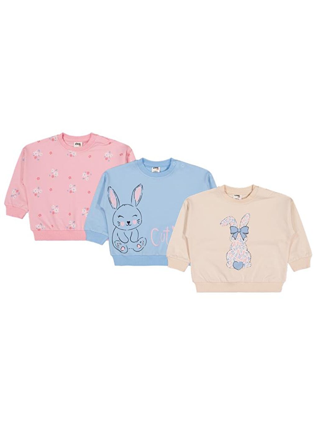 Beyaz Baby Tavşan Baskılı 3'lü Set 6-18 Ay Sweatshirt-3