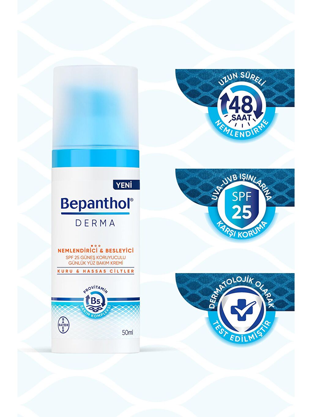 Bepanthol Şeffaf Derma Nemlendirici & Besleyici SPF25 Güneş Koruyuculu Günlük Yüz Bakım Kremi - Kuru Hassas Ciltler - 2