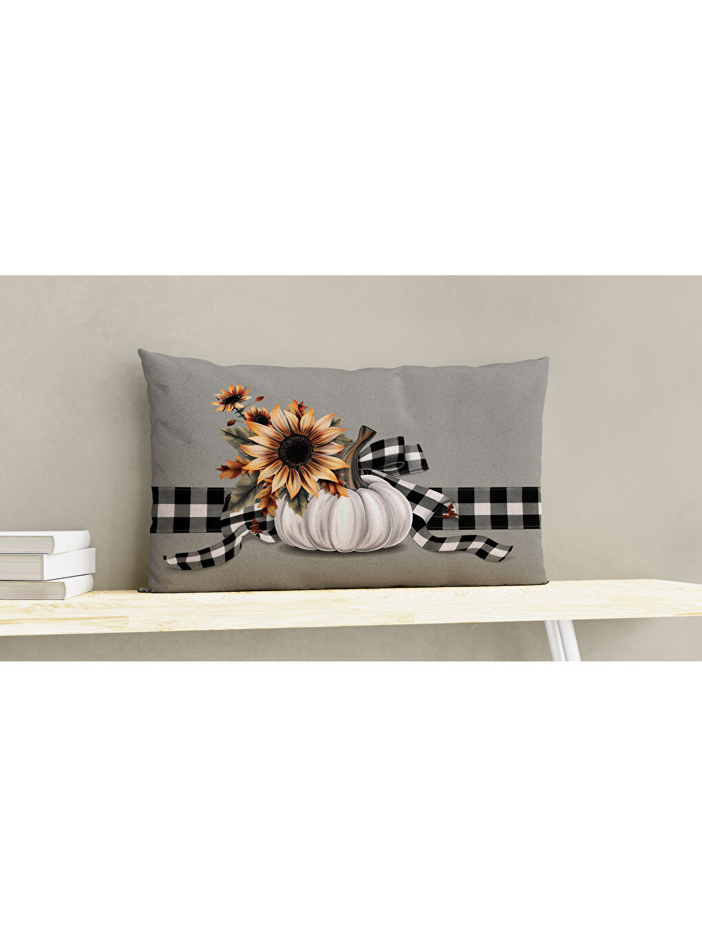 Evmila Karişik Sonbahar Desenli Kadife Kırlent Kılıfı 35x55 cm   Dekoratif Yastık Kılıfı