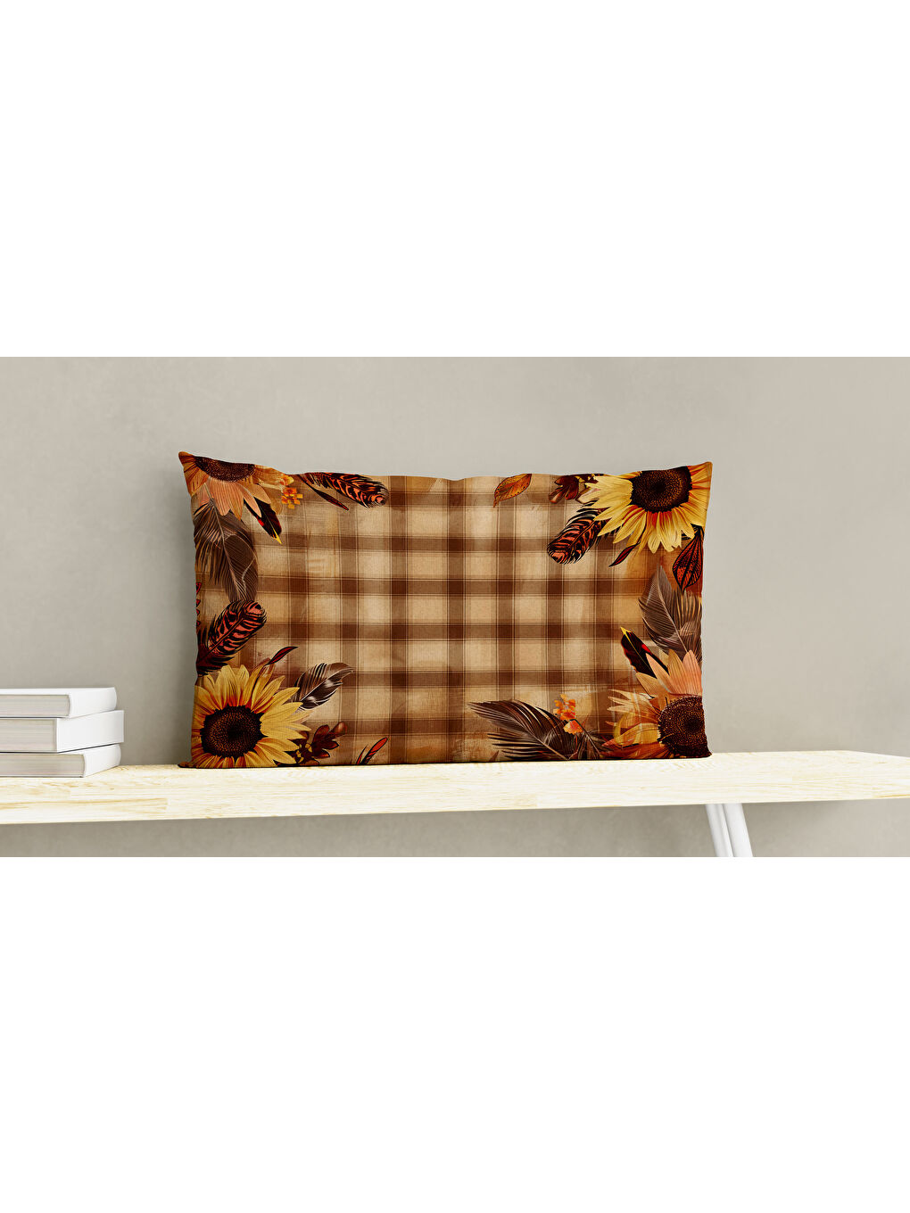 Karışık Sonbahar Desenli Kadife Kırlent Kılıfı 35x55 cm Dekoratif Yastık Kılıfı