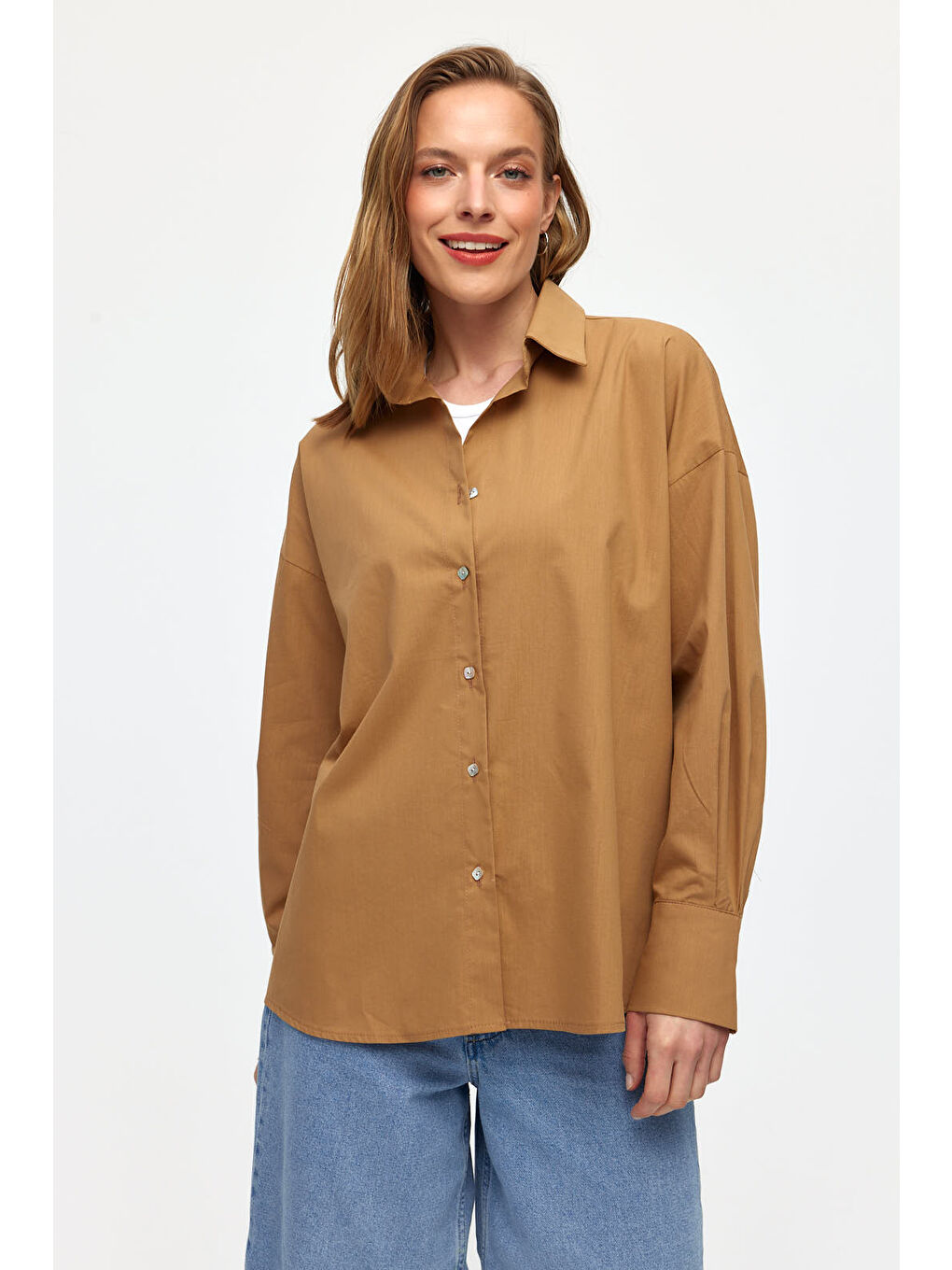 Kahverengi Düz Renk Doğal Kumaşlı Gömlek-2