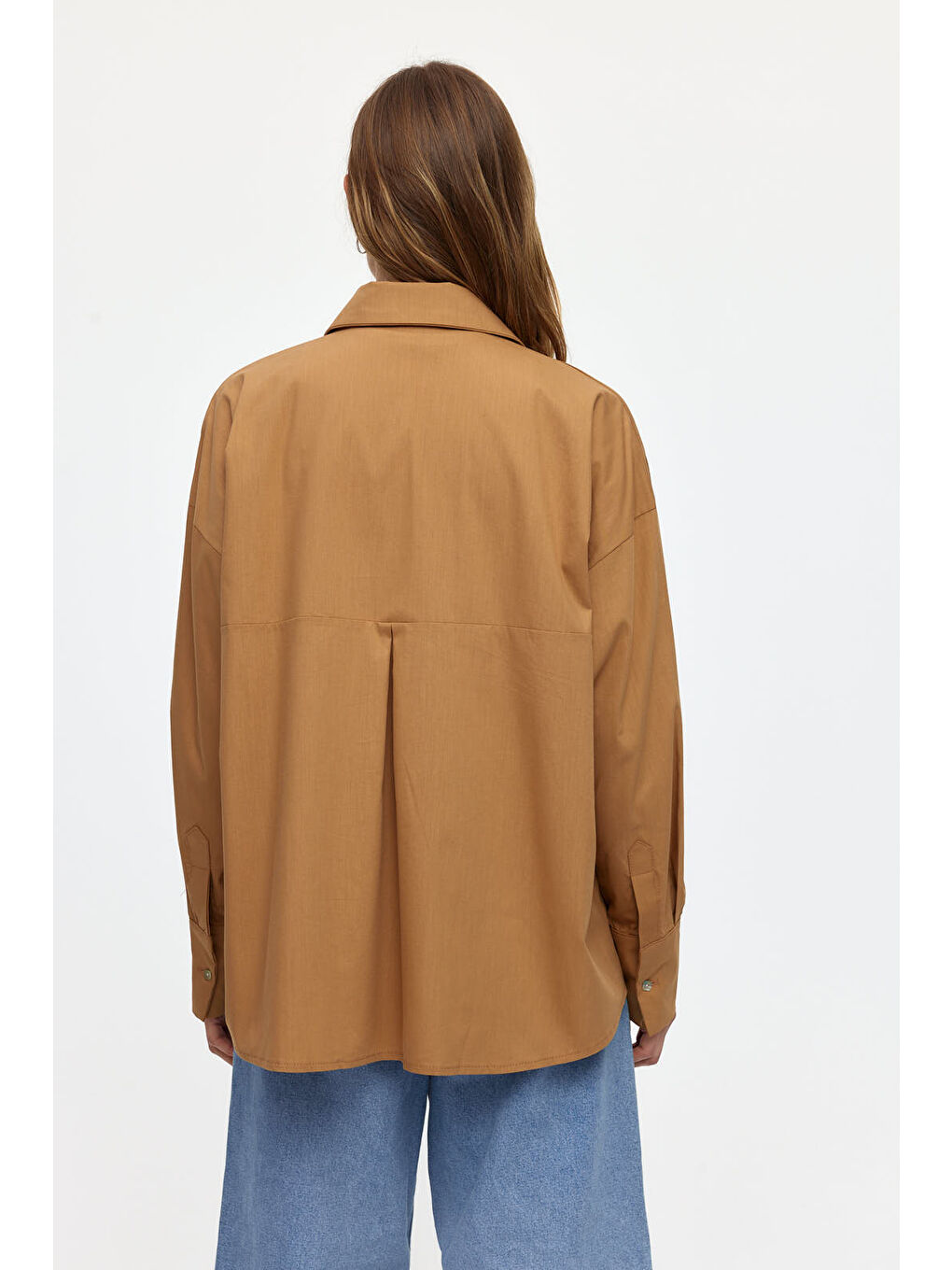 Kahverengi Düz Renk Doğal Kumaşlı Gömlek-3