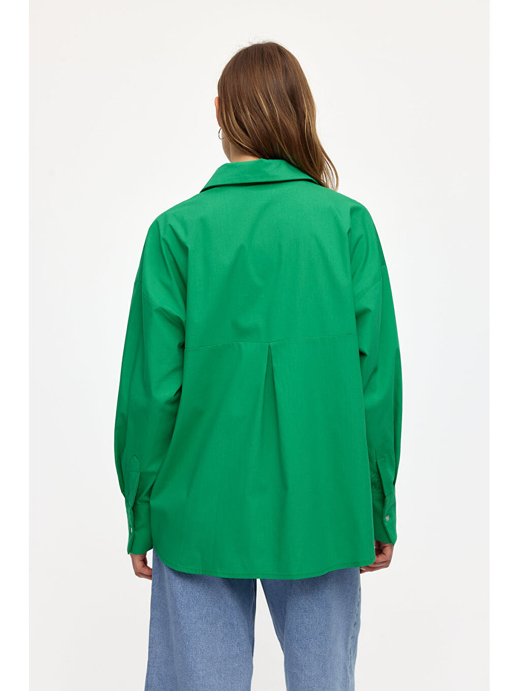 Yeşil Düz Renk Doğal Kumaşlı Gömlek-4