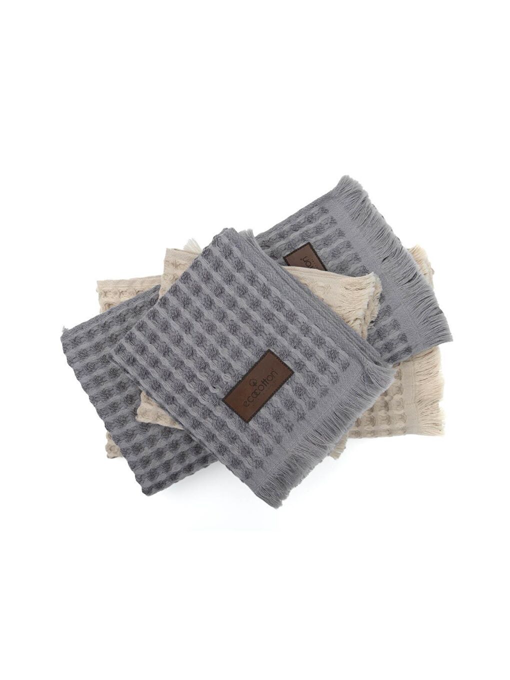 Karışık Seren 4'lü Havlu Seti Organik Pamıuk Waffle Pike Bej-Antrasit-1