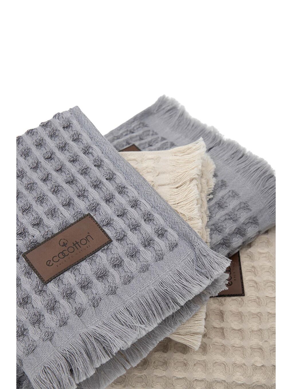 Karışık Seren 4'lü Havlu Seti Organik Pamıuk Waffle Pike Bej-Antrasit-2