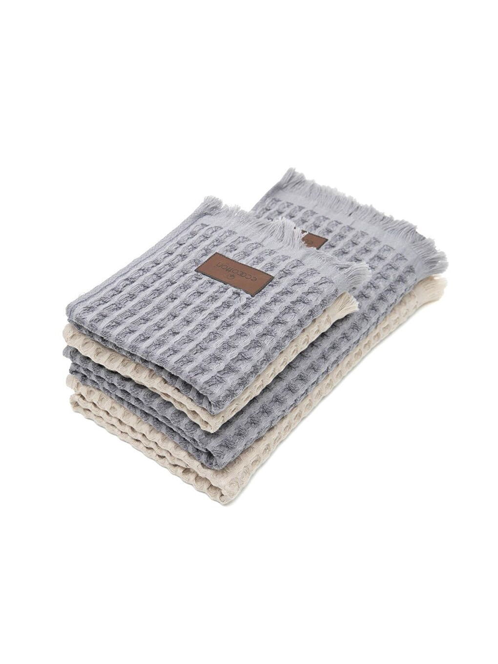 Karışık Seren 4'lü Havlu Seti Organik Pamıuk Waffle Pike Bej-Antrasit-3