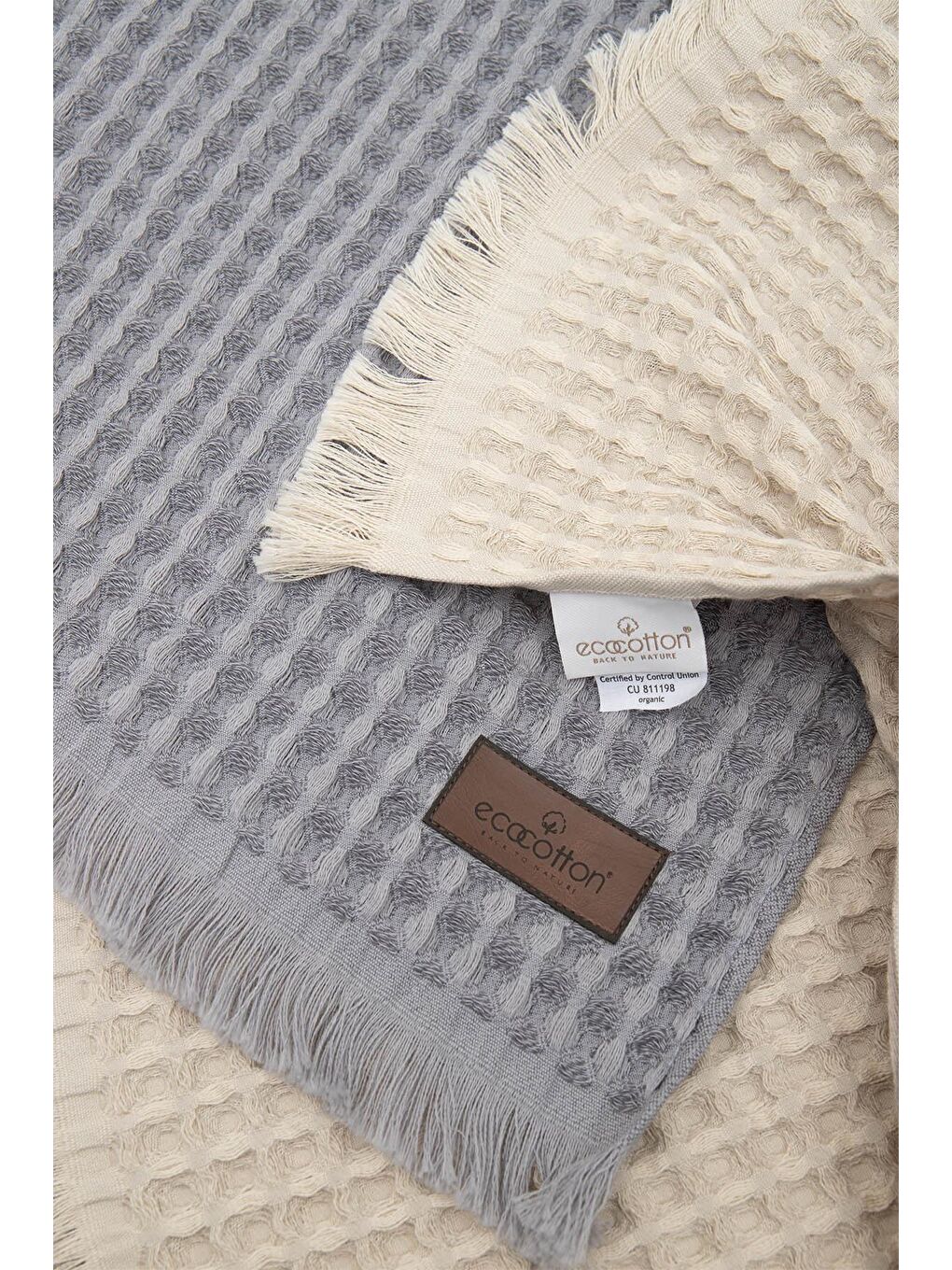 Karışık Seren 4'lü Havlu Seti Organik Pamıuk Waffle Pike Bej-Antrasit-4