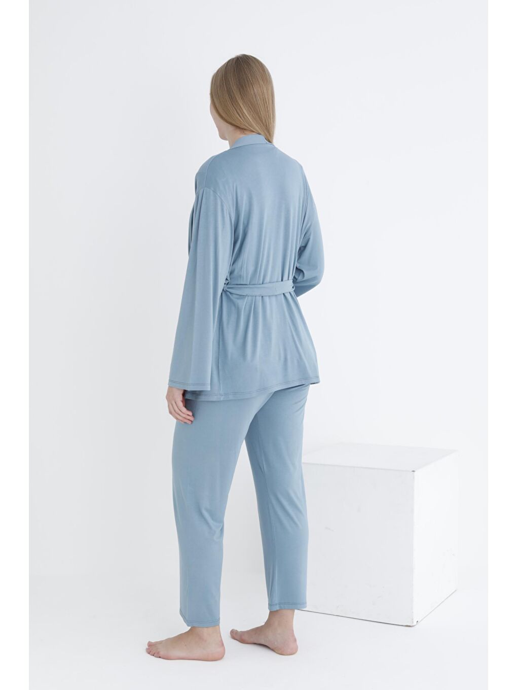 Petrol Yeşili Sabahlıklı Fırfır Detaylı Kısa Kol Emzirmeye Uygun Hamile ve Lohusa Pijama Takımı-1