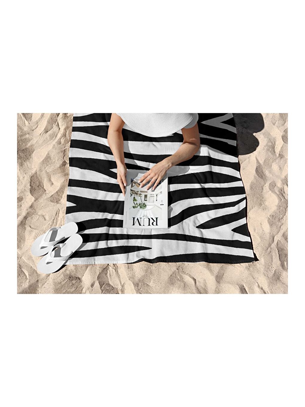 Siyah Zebra Desen  Dijital Baskılı  Plaj Havlusu 75x150-1