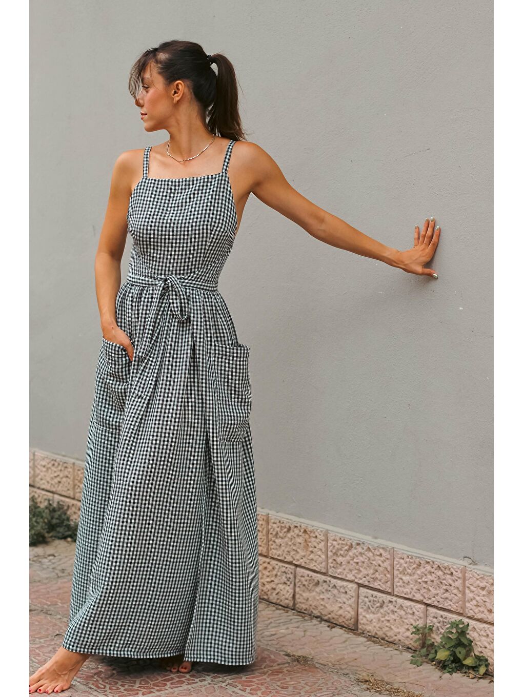 Siyah Beyaz Pöti Kare Müslin Free Size Venüs Elbise