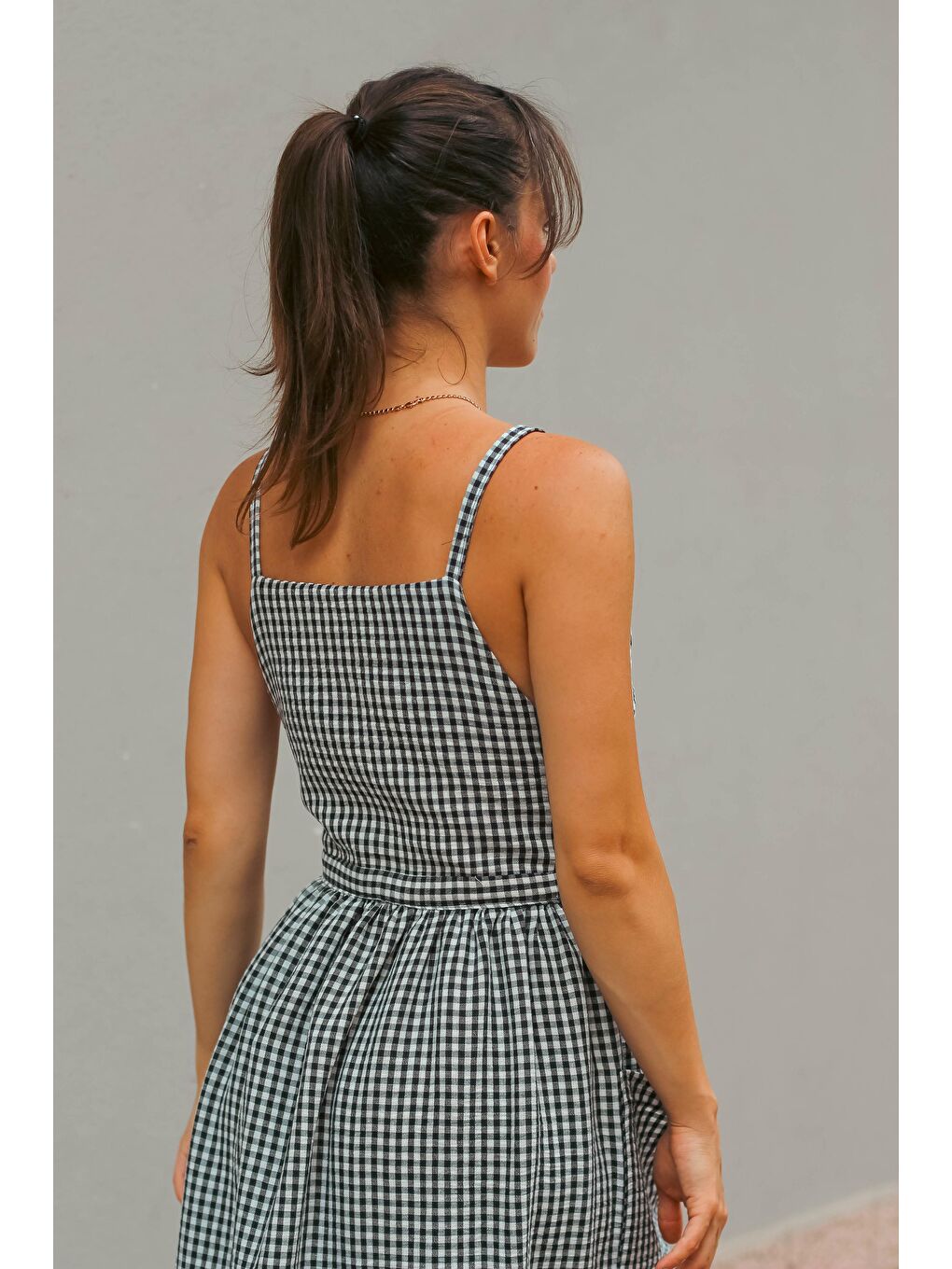 Siyah Beyaz Pöti Kare Müslin Free Size Venüs Elbise-2