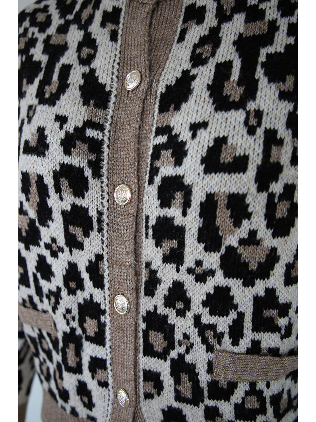 Kahverengi Regular Fit Leopar Desenli Hırka 25k0083k1-4