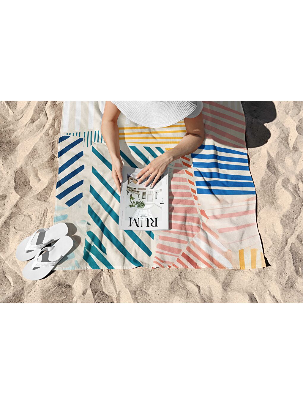 Petrol Renkli Çizgi Desen Dijital Baskılı  Plaj Havlusu 75x150-2