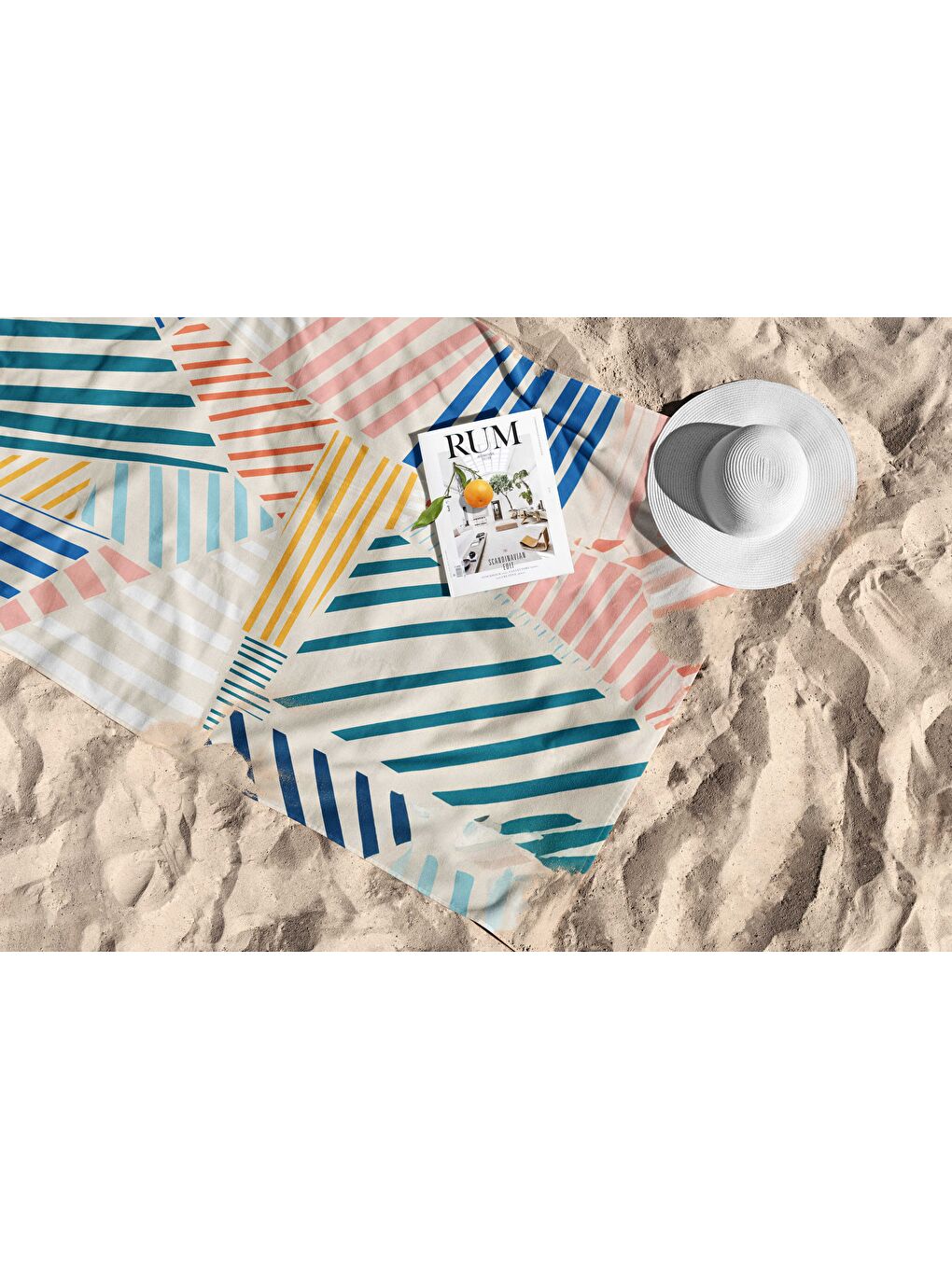 Petrol Renkli Çizgi Desen Dijital Baskılı  Plaj Havlusu 75x150