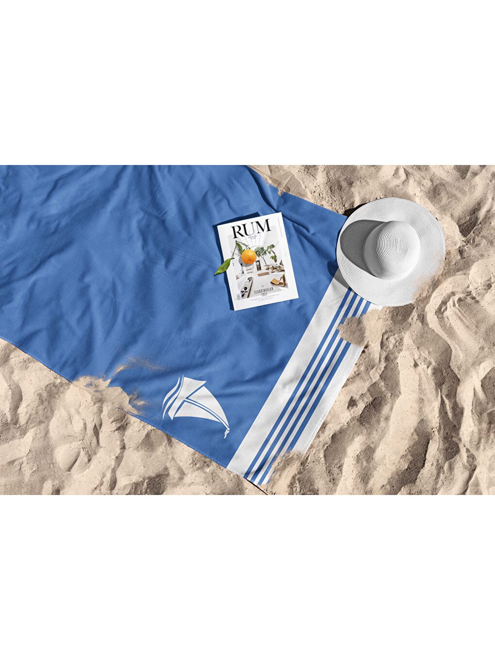 Mavi Gemi Desen Dijital Baskılı  Plaj Havlusu 75x150-1