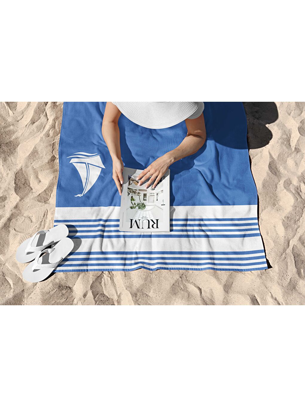Mavi Gemi Desen Dijital Baskılı  Plaj Havlusu 75x150-2