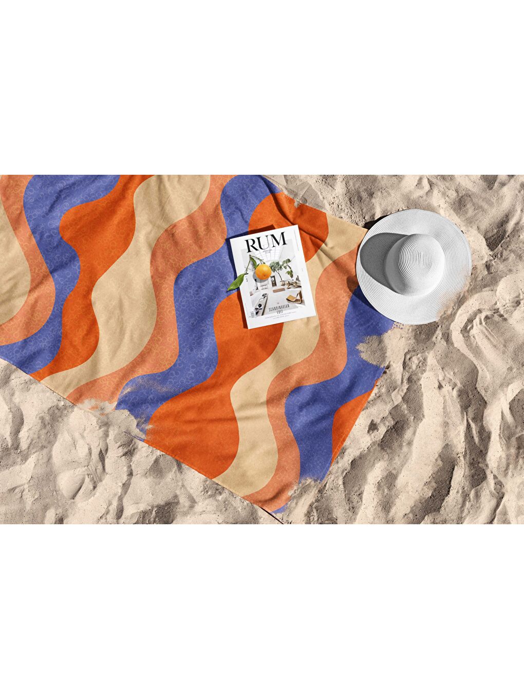 Turuncu Dalga Desen Dijital Baskılı Plaj Havlusu 75x150-1