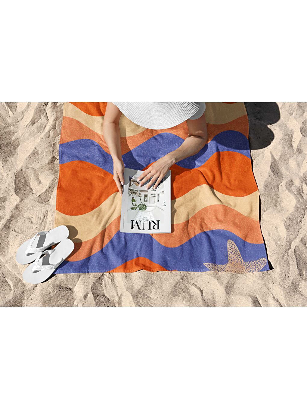 Turuncu Dalga Desen Dijital Baskılı Plaj Havlusu 75x150-2