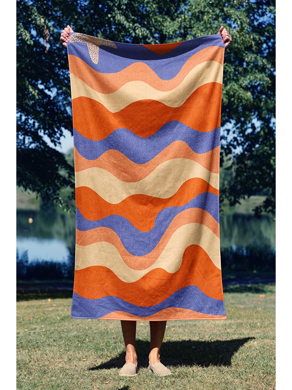 Turuncu Dalga Desen Dijital Baskılı Plaj Havlusu 75x150