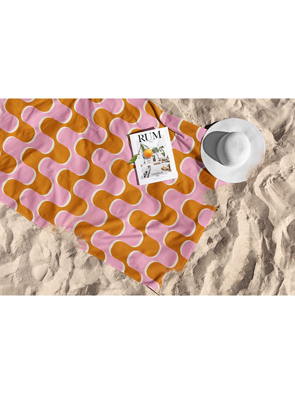 Pembe Retro Dalga Desen Dijital Baskılı  Plaj Havlusu 75x150-1