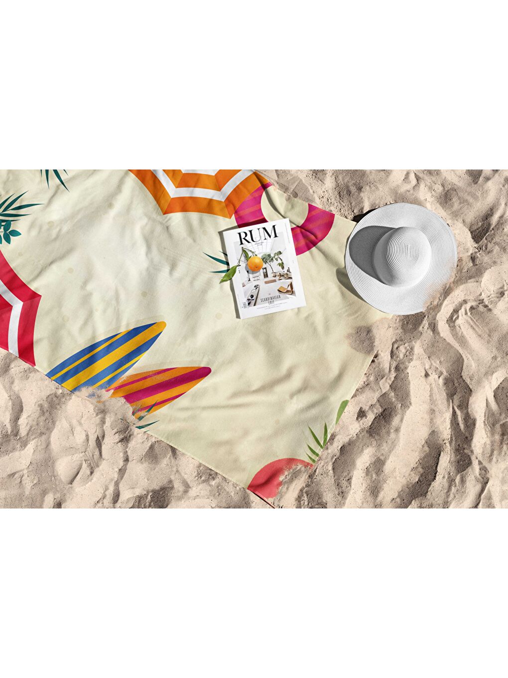 Ekru Yaz Desen Dijital Baskılı  Plaj Havlusu 75x150-1