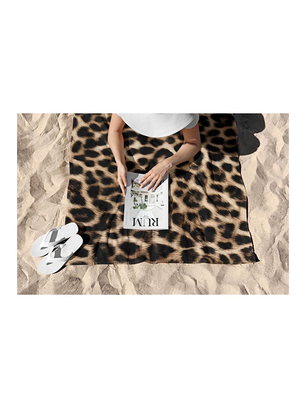 Kahverengi Leopar Desen   Dijital Baskılı   Plaj Havlusu 75x150-1