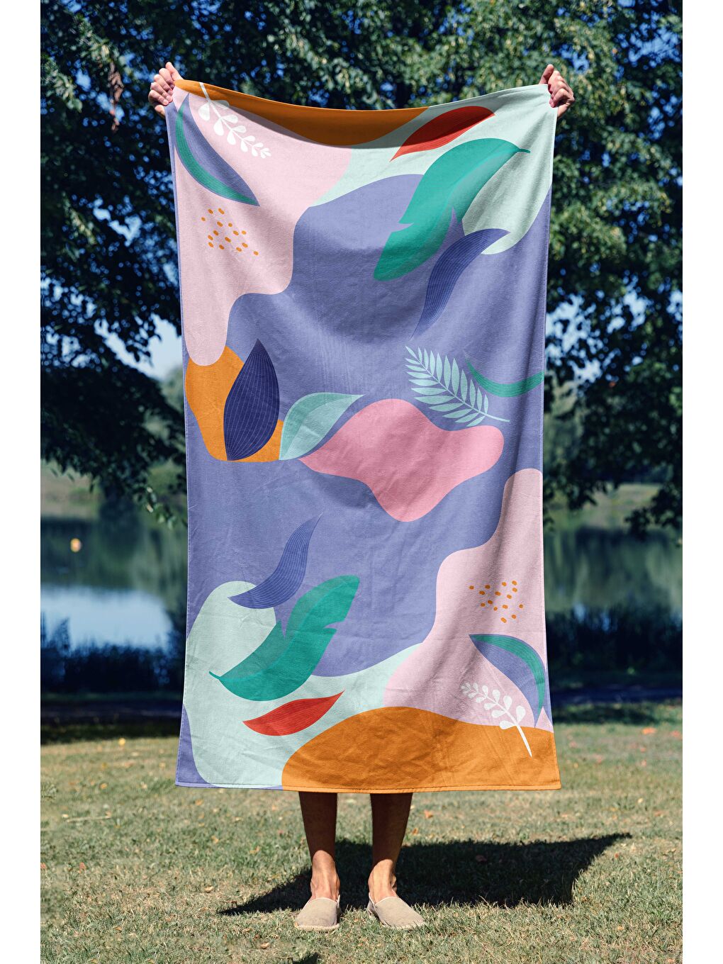 Lila Bohem Desen Dijital Baskılı  Plaj Havlusu 75x150