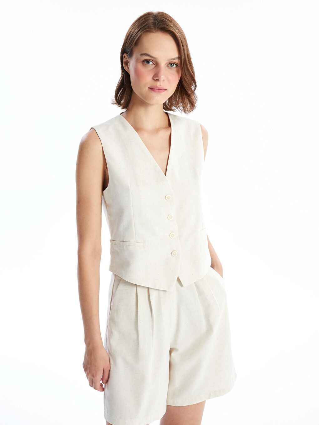 Ekru Dokuma Yelek Bg112