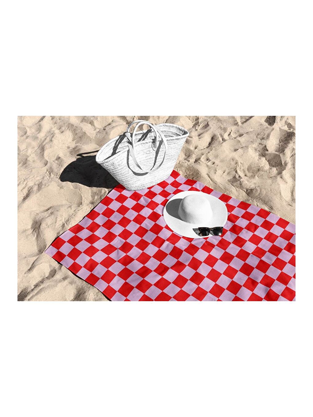 Kırmızı Pembe Kare Desen Dijital Baskılı Plaj Havlusu 75x150-2