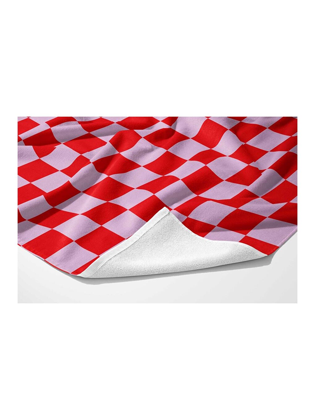 Kırmızı Pembe Kare Desen Dijital Baskılı Plaj Havlusu 75x150-3