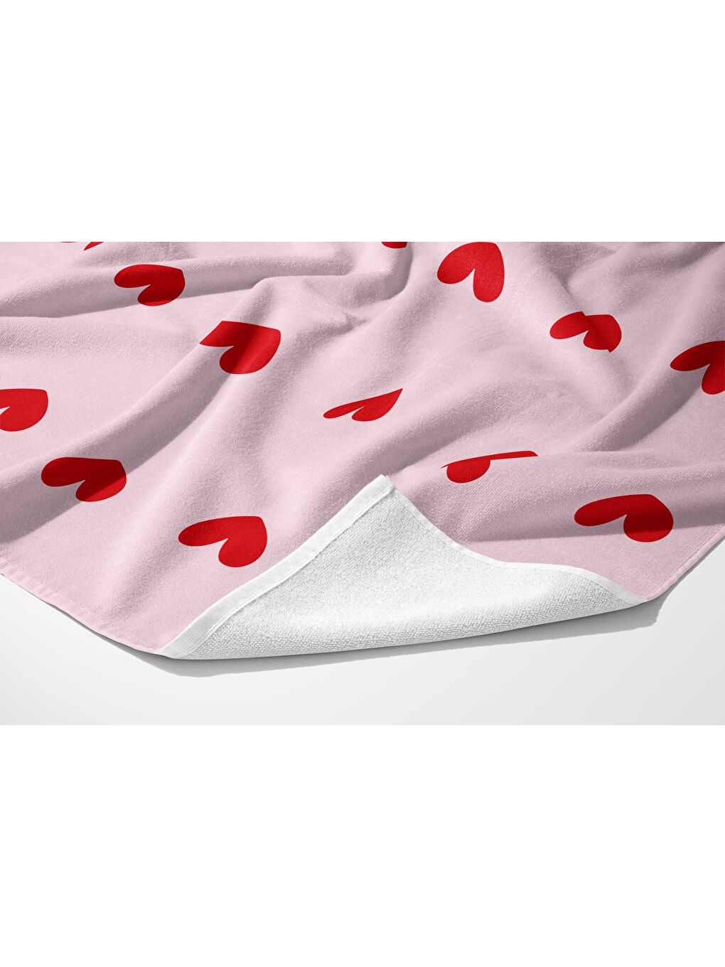 Pembe Zemin Kırmızı Kalp Desen Dijital Baskılı Plaj Havlusu 75x150-3