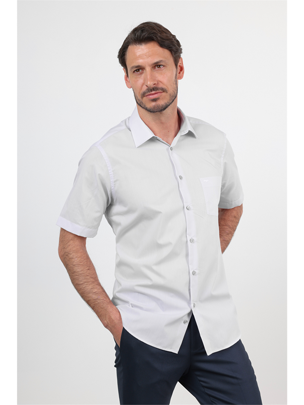 Lila Mor Sert Yaka Kısa Kol Cepli Comfort Fit Pamuklu Gömlek 1004260258-2