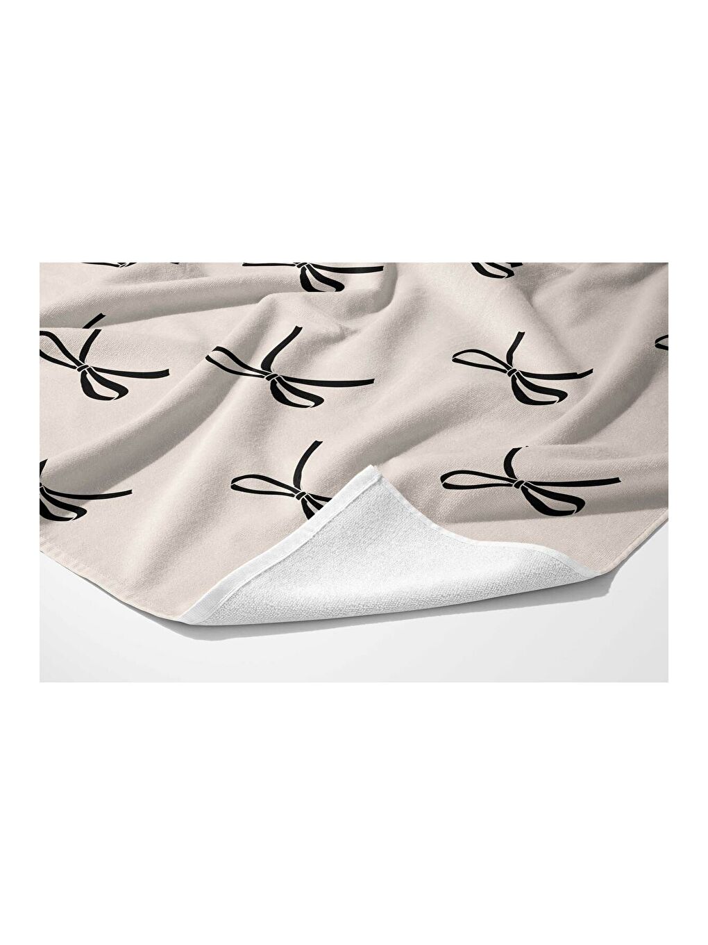 Bej Siyah Fiyonk  Desen  Dijital  Baskılı Plaj Havlusu 75x150-2