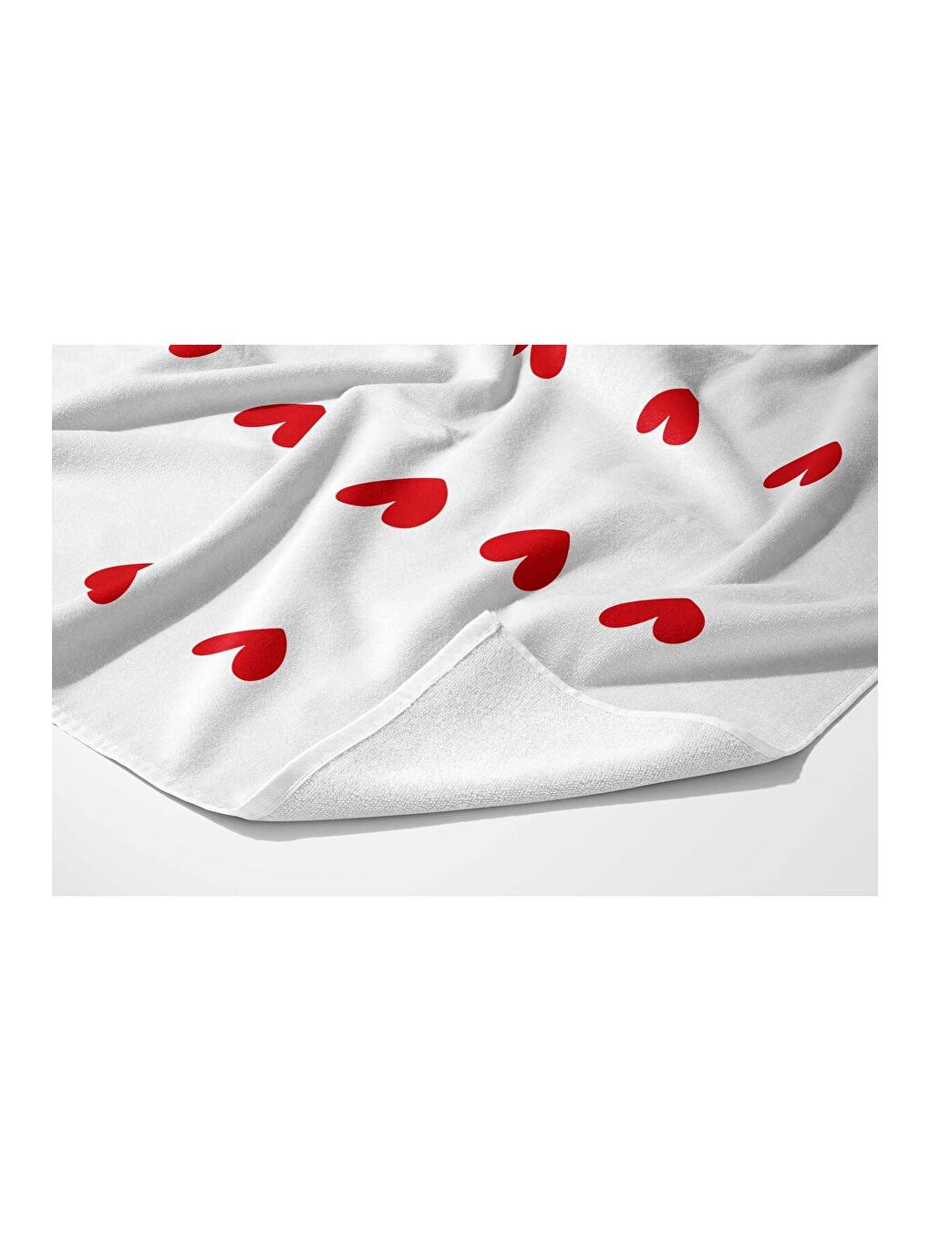 Beyaz Kalp Desen   Dijital Baskılı  Baskılı Plaj Havlusu 75x150-3