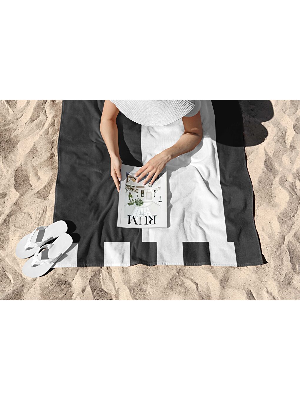 Siyah Kare Çizgi Desen  Dijital Baskılı  Plaj Havlusu 75x150-1