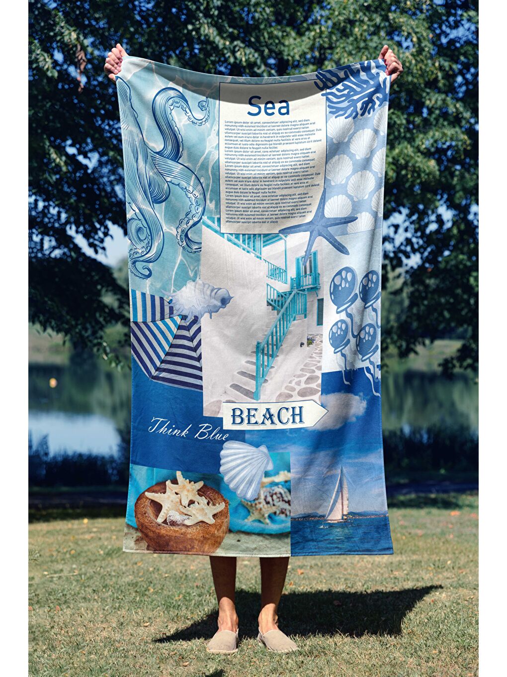 Mavi Beach Desen Dijital Baskılı Plaj Havlusu 75x150