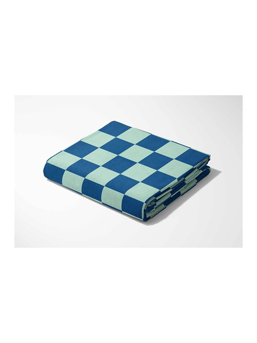 Turkuaz Mavi Su Yeşili Kare Desen Dijital  Baskılı Plaj Havlusu 75x150-4