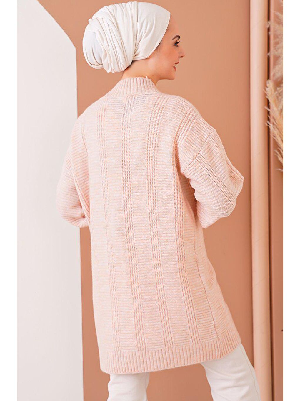 Bigdart Pembe 15768 Tesettür Triko Hırka - Pudra - 2