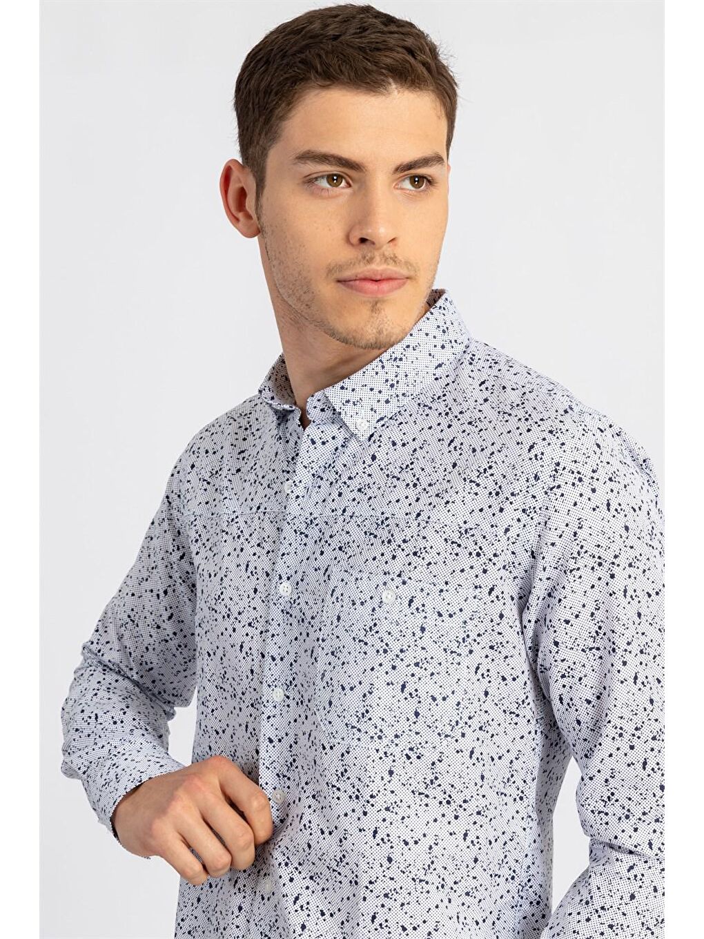 Slim Fit Pamuklu Kolay Ütü Desenli Erkek Beyaz Gömlek