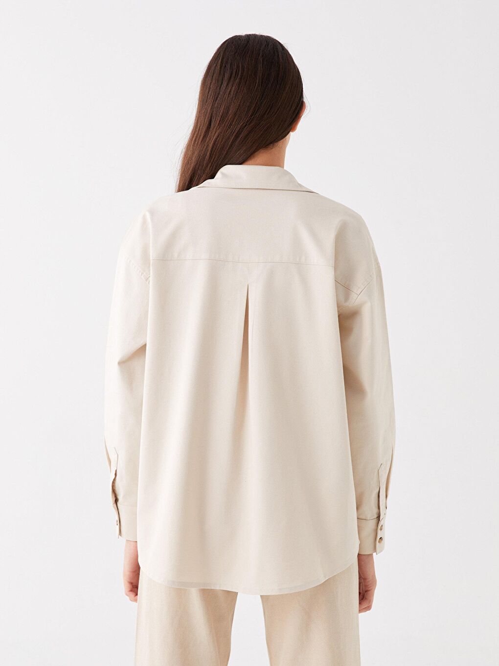 Bej Oversize Uzun Basic Gömlek Beige Bg05-3