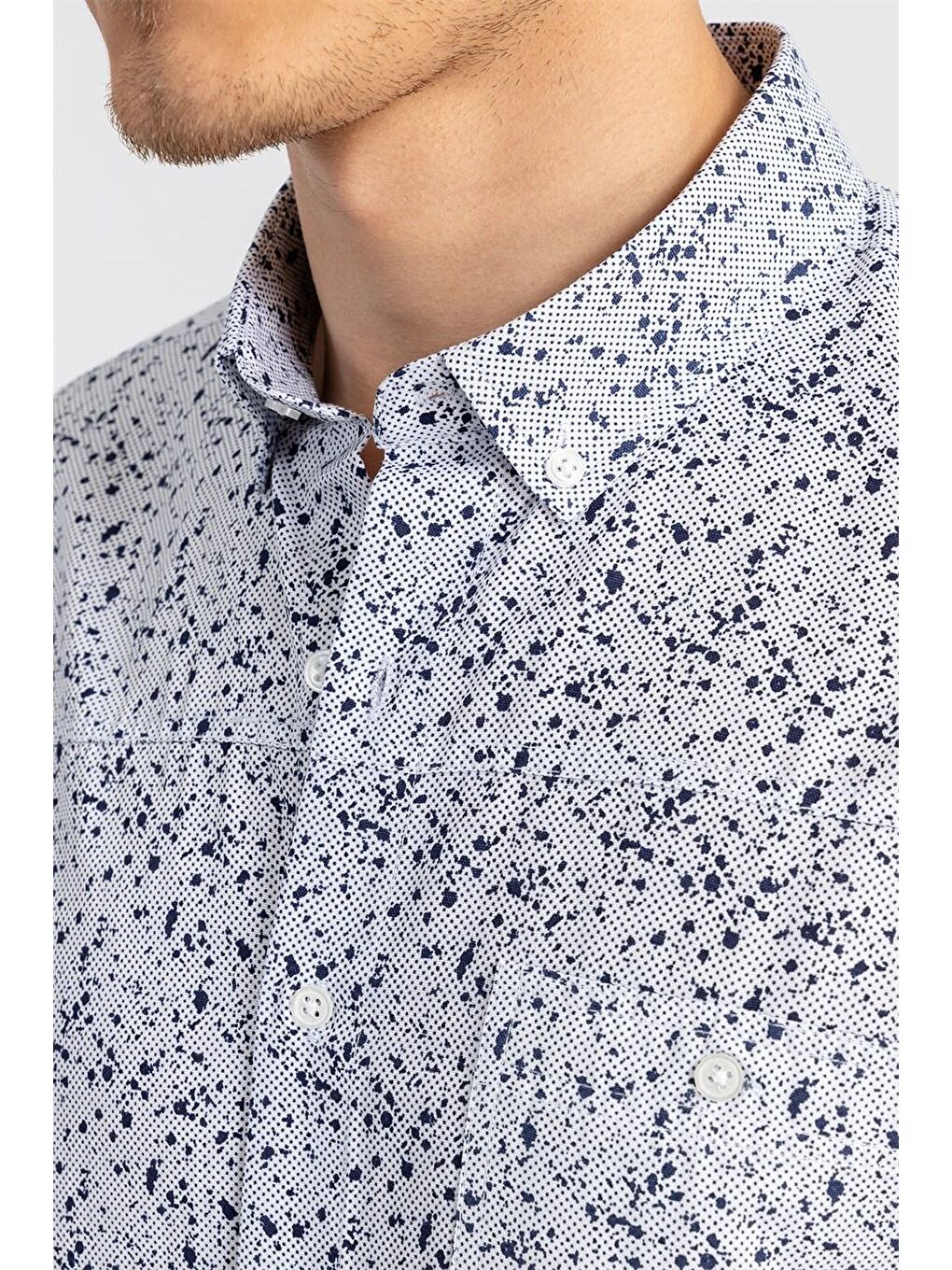 Slim Fit Pamuklu Kolay Ütü Desenli Erkek Beyaz Gömlek-2