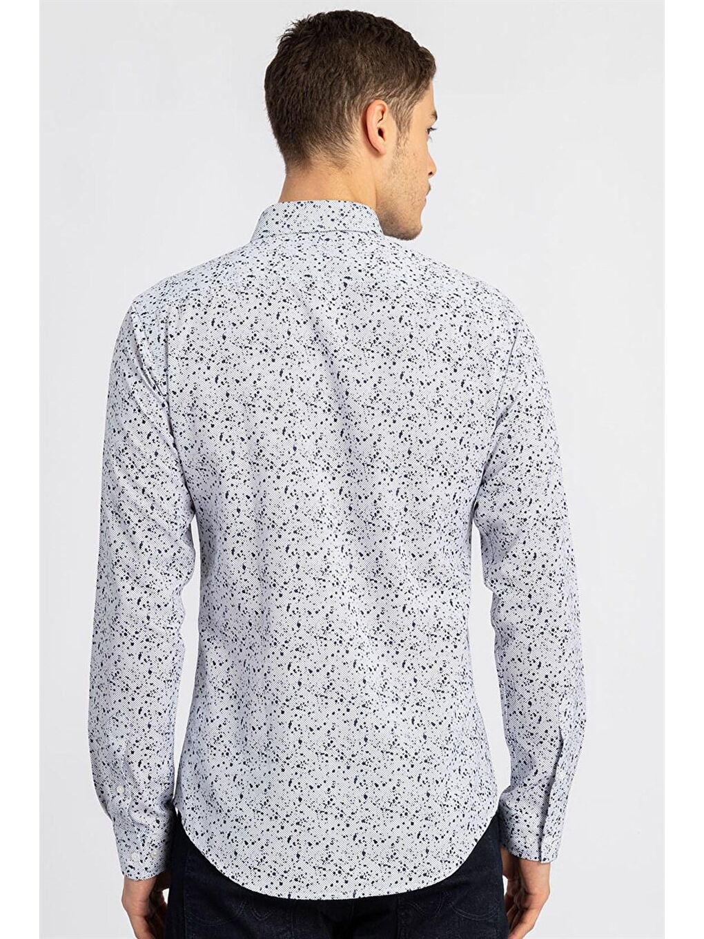 Slim Fit Pamuklu Kolay Ütü Desenli Erkek Beyaz Gömlek-3