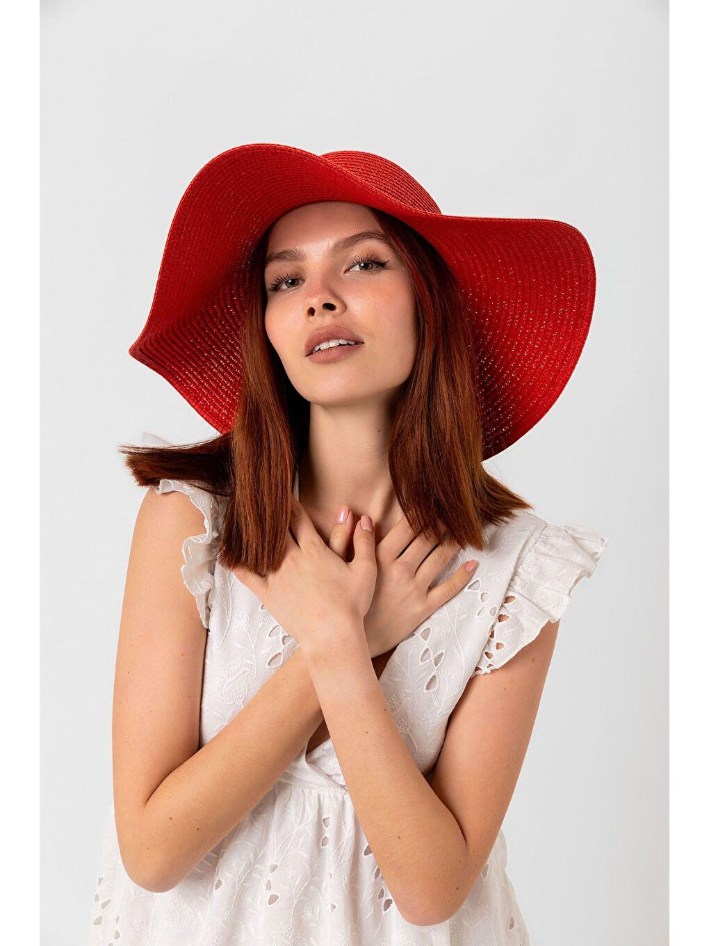 Kırmızı Geniş Hasır Şapka Hsr2005-1