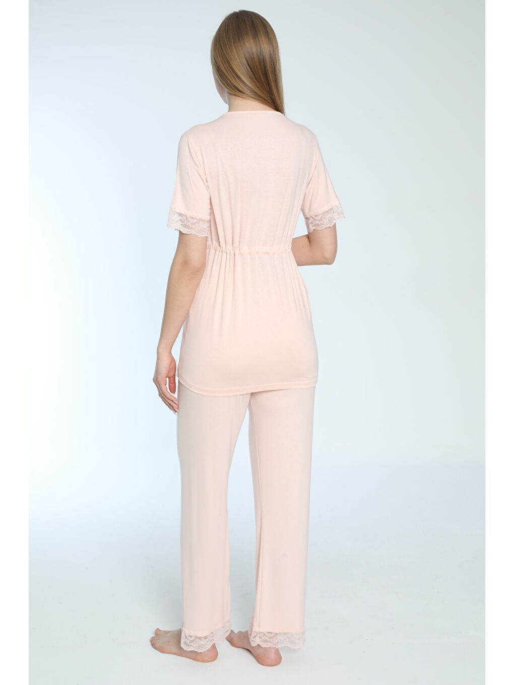 Pembe Somon Emzirmeye Uygun Önden Açılır Hamile Ve Lohusa Pijama Takımı-3